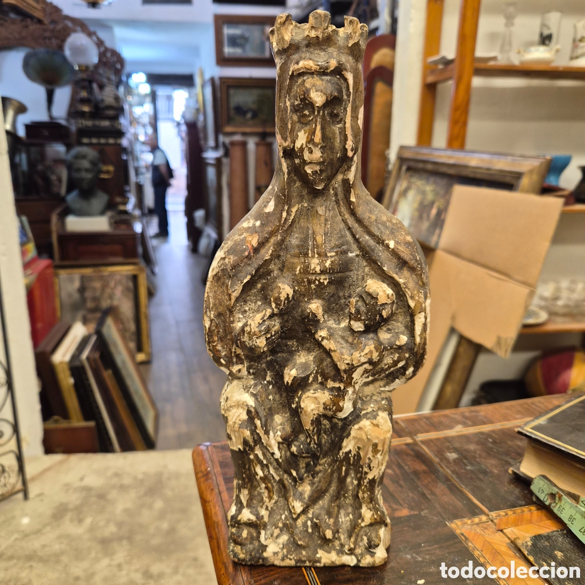 Arte: Escultura religiosa virgen y ni&ntilde;o Jesus talla en madera Siglo XIX