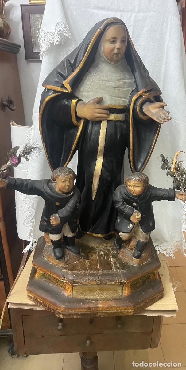 Arte: ANTIGUA TALLA VIRGEN CON NI&Ntilde;OS POLICROMADA S. XVIII CONSTA DE 4 PIEZAS VIRGEN , NI&Ntilde;O , NI&Ntilde;O, Y PEANA