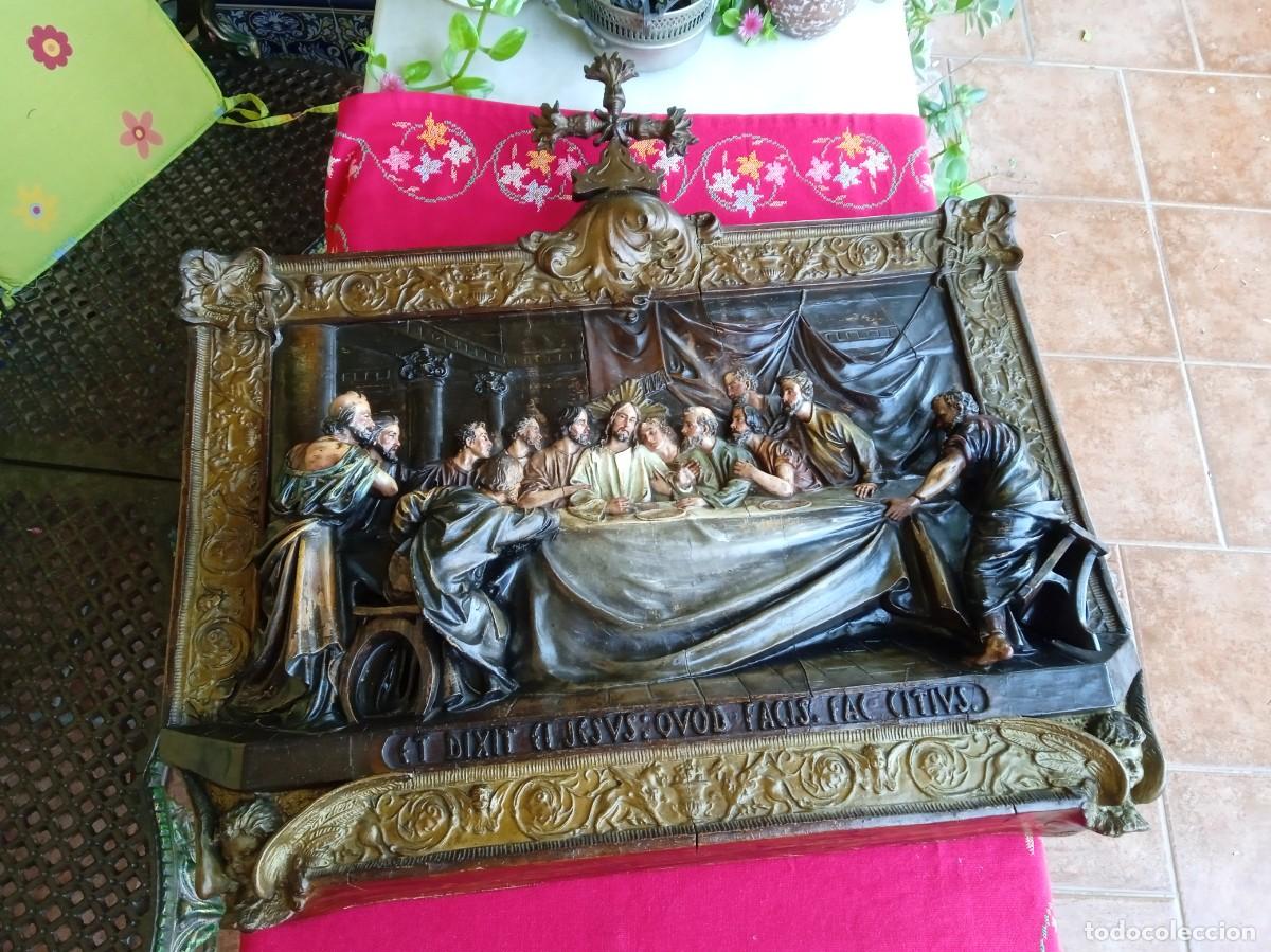 Arte: Retablo marco o cuadro antiguo religioso de Santa Cena o &uacute;ltima cena de Jes&uacute;s de Olot