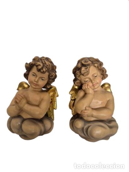 Art: Pareja de &Aacute;ngeles - Talla de Madera Policromada y Dorada - Gardena Art, Italia