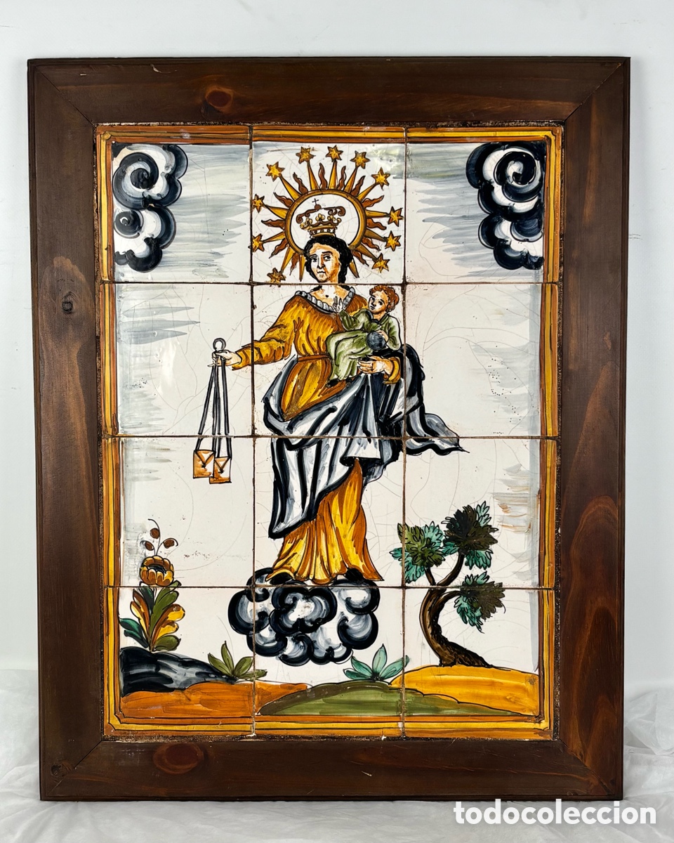 Arte: RETABLO DE CER&Aacute;MICA- VIRGEN DEL CARMEN I NI&Ntilde;O JES&Uacute;S