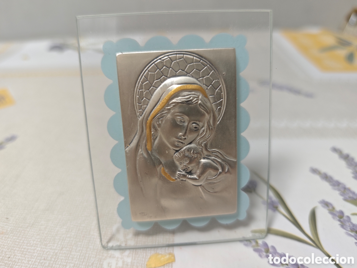 Arte: Cuadro de la Virgen con ni&ntilde;o plata cristal