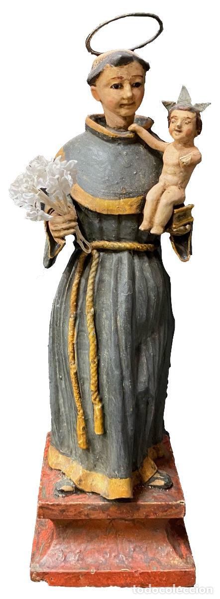 Arte: Antiguo San Antonio de madera, talla policromada. S.XVII. Gallego. 45x14x12