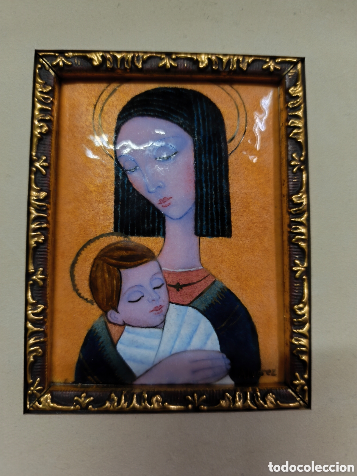 Arte: ALVAREZ - VERDADERO RETRATO DE VIRGEN CON NI&Ntilde;O - ESMALTE AL FUEGO