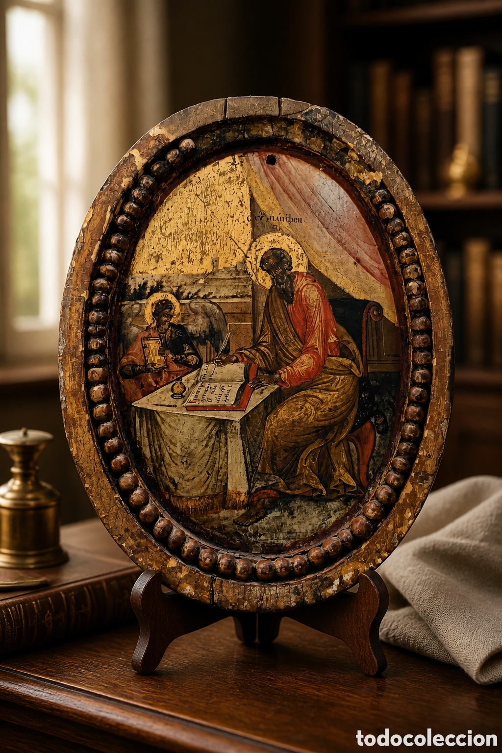 Arte: MAGNIFICO ICONO RUSO S. XVIII, SAN JUAN EVANGELISTA . 24 &times; 19 CM