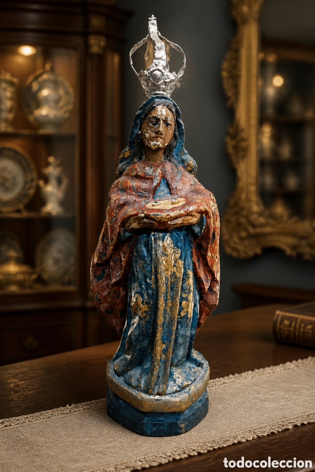 Arte: ANTIGUA TALLA EN MADERA .SIGLO XVIII. SANTA LUCIA . 24 CM SIN CORONA