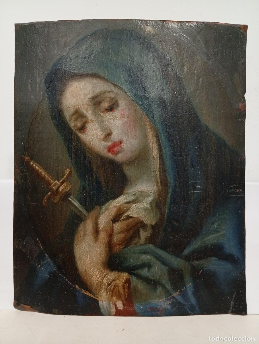Arte: Virgen Dolorosa siglo XVIII. Oleo sobre cobre
