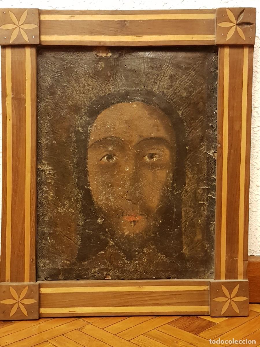 Arte: Pintura sobre cuero repujado. Cordob&aacute;n de la Santa Faz. Escuela espa&ntilde;ola siglo XVI