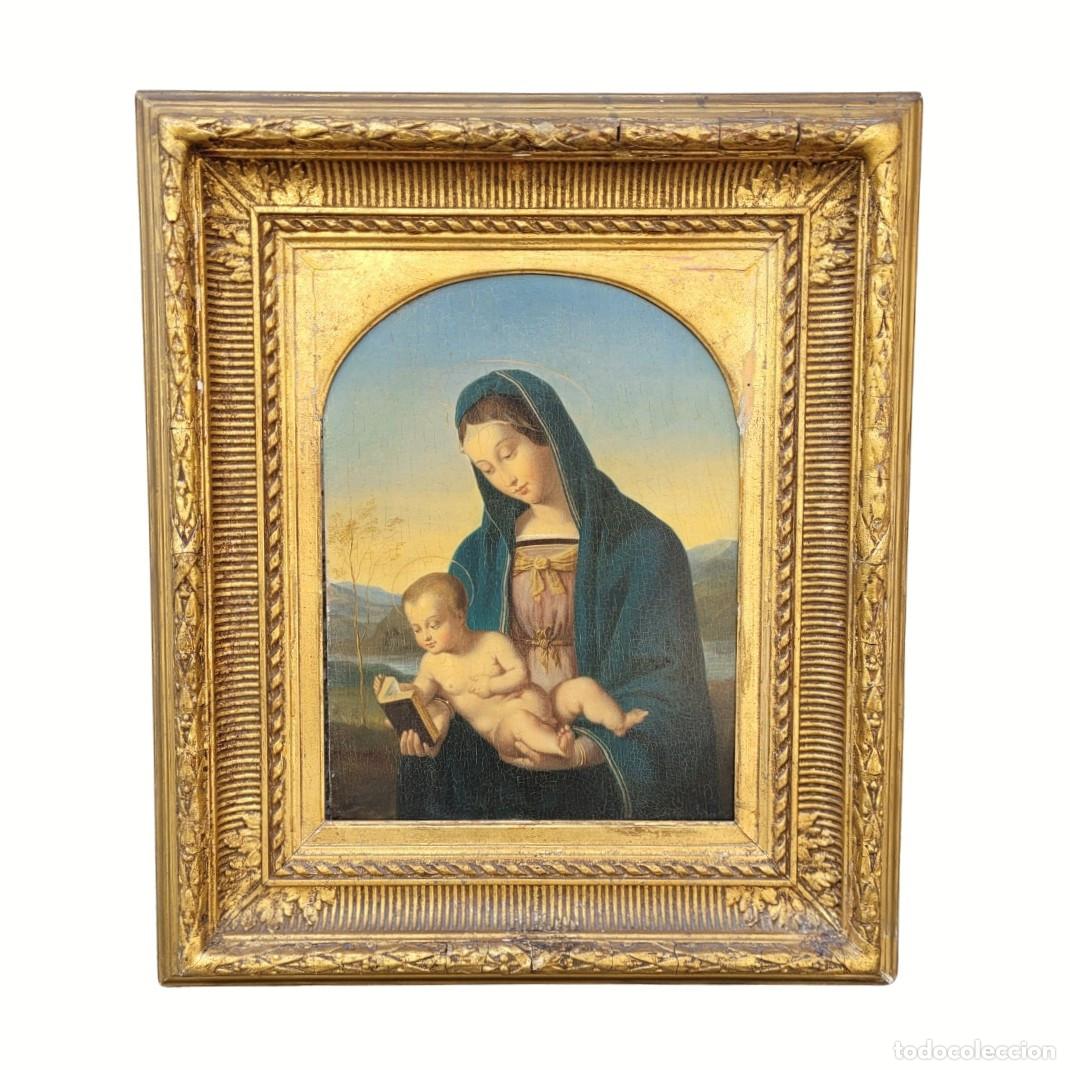 Arte: &Oacute;leo sobre tabla &laquo;Madonna Connestabile&raquo;, siguiendo Rafael Sanzio, p. s. XIX &ndash; Italia