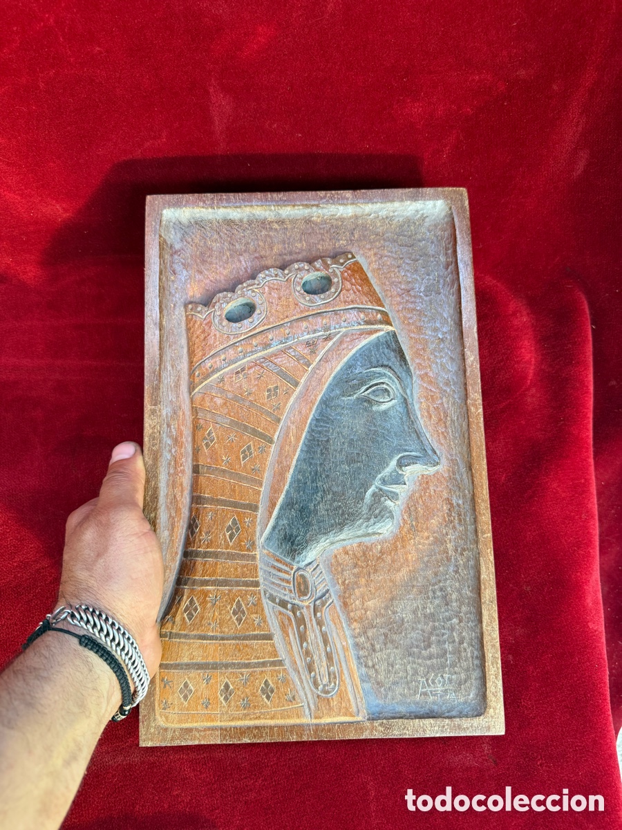 Arte: Antiguo icono tallado,La Virgen de Montserrar!A.Costa