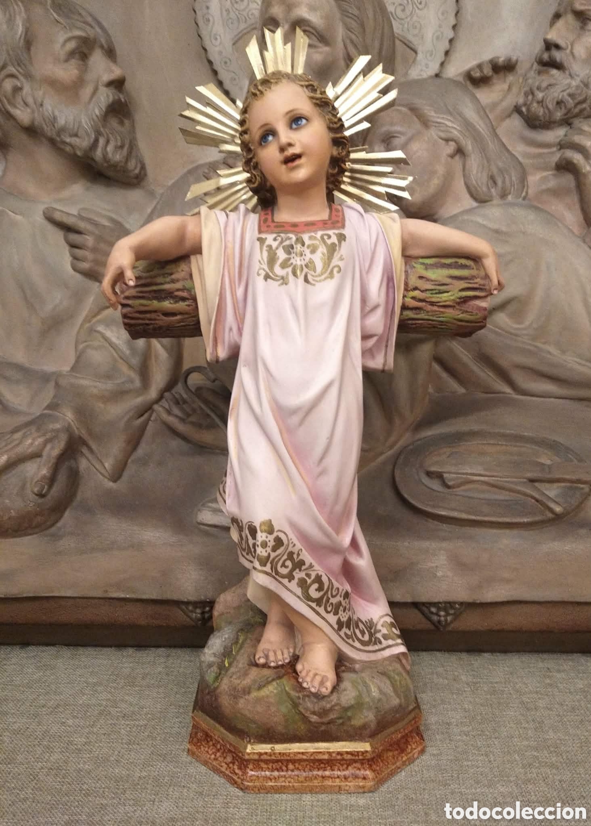 Arte: Ni&ntilde;o Jes&uacute;s Pasionario 42 cm, ojos azules de cristal, Olot
