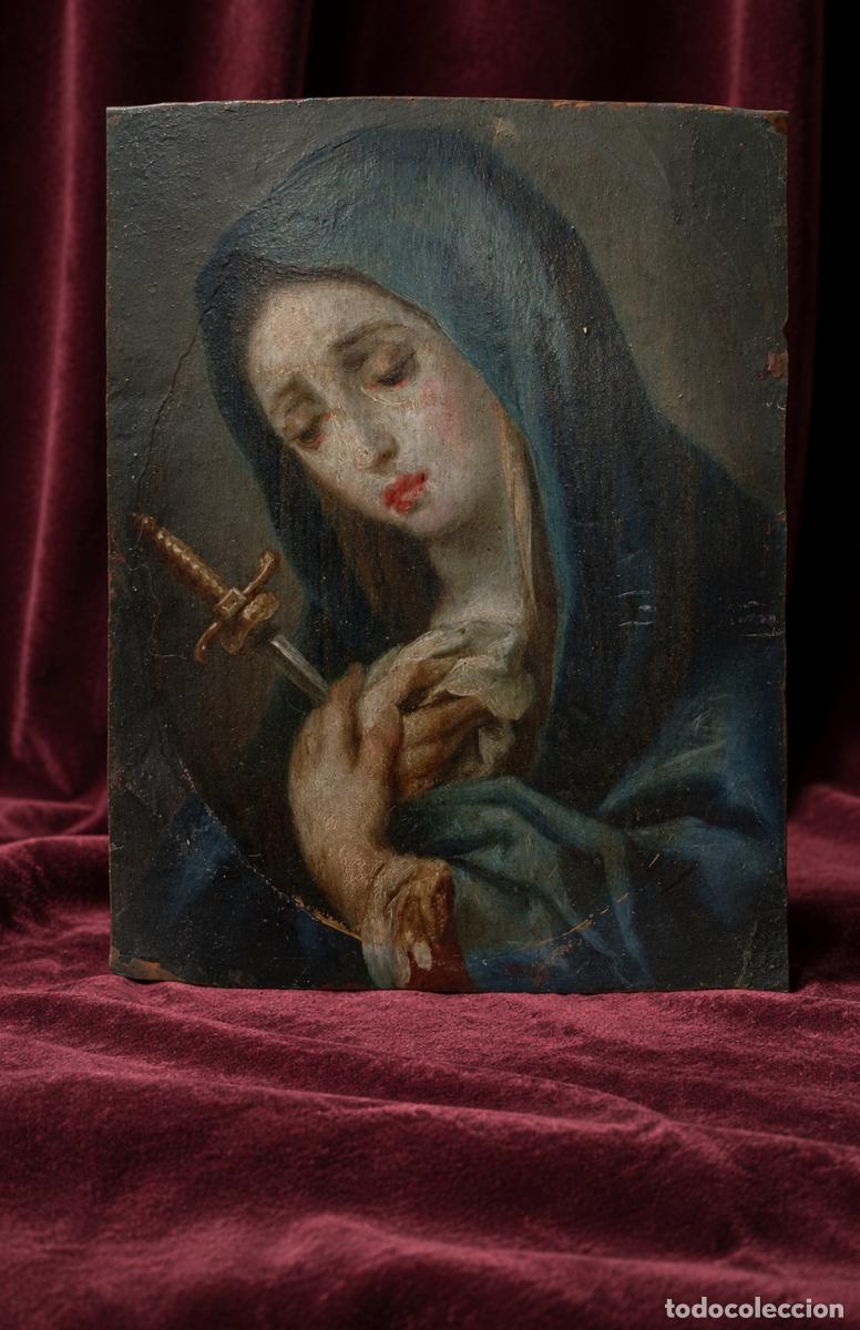 Arte: Virgen Dolorosa siglo XVIII. Oleo sobre cobre