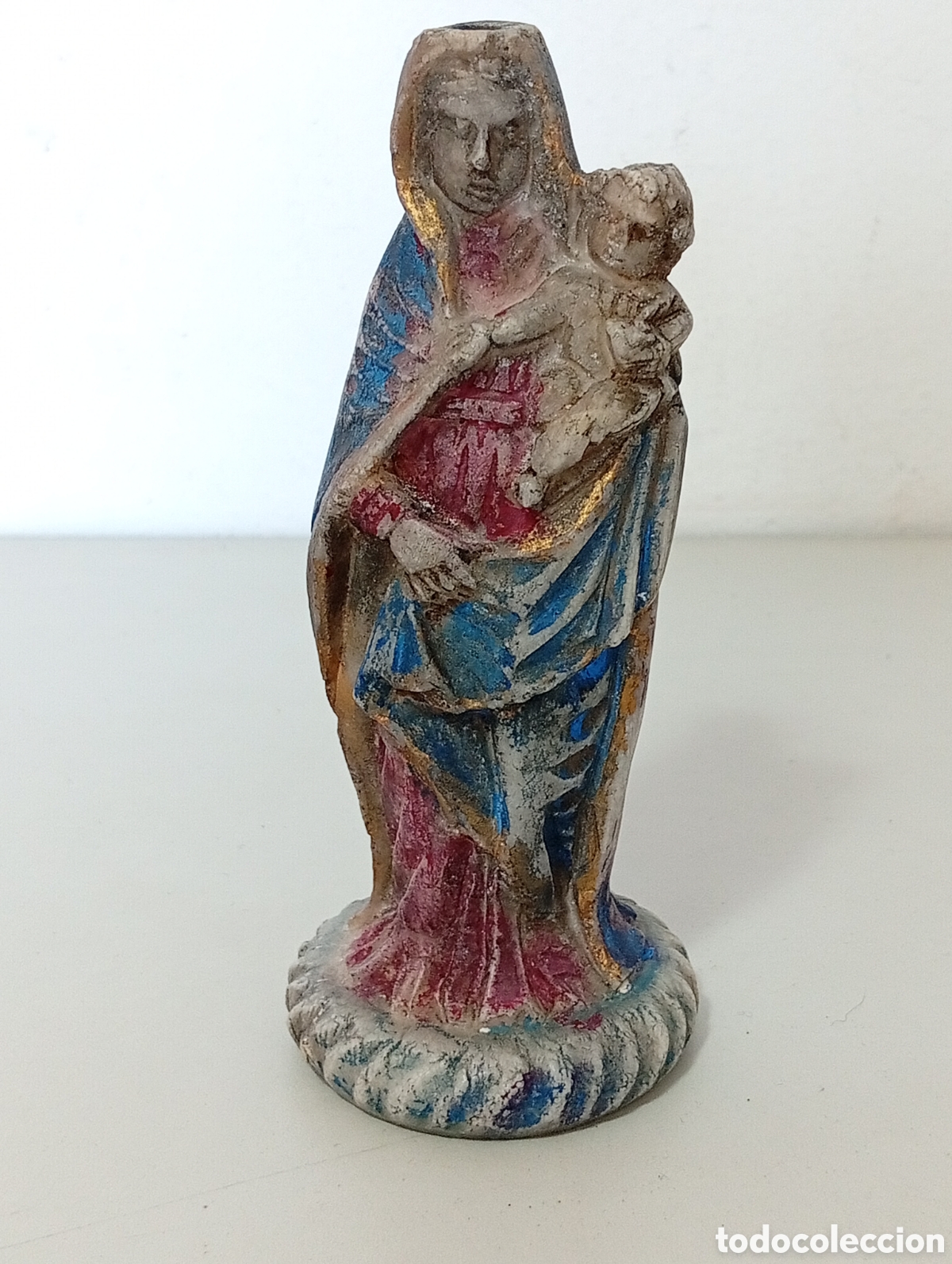 Art: Virgen talla religiosa m&aacute;rmol o alabastro con restos de policrom&iacute;a 13 cm