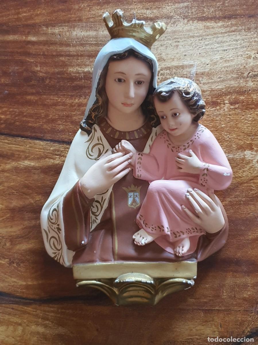 Arte: Virgen del Carmen con Ni&ntilde;o Jes&uacute;s (Ojos de Cristal) - Para Restaurar