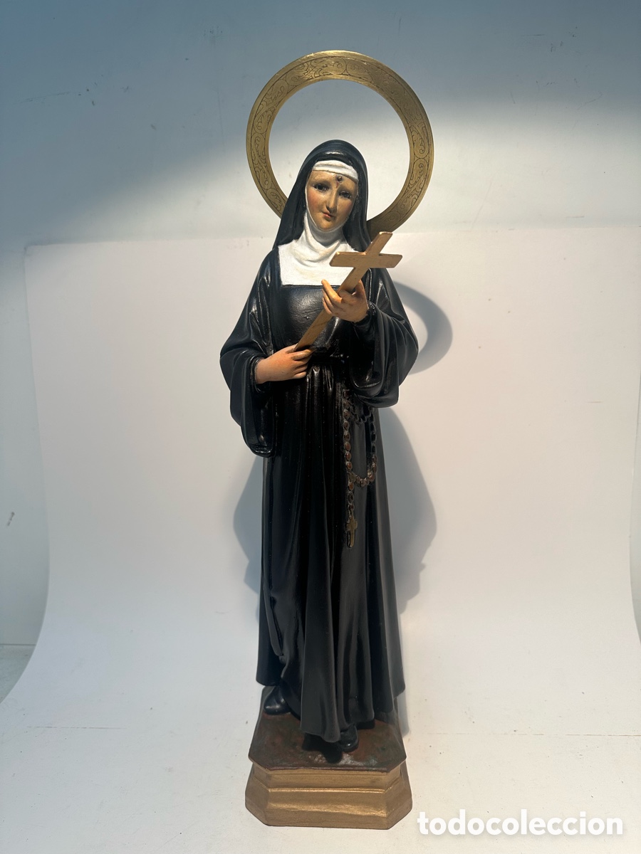 Arte: SANTA RITA DE ESTUCO Y OJOS DE CRISTAL. MODELO OLOT. 45CM.