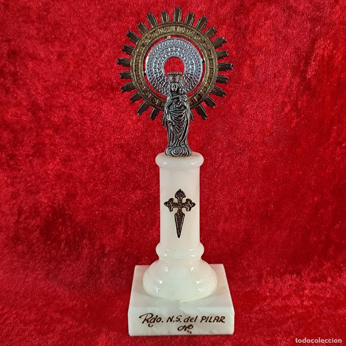 Arte: PRECIOSA ESCULTURA - NUESTRA SE&Ntilde;ORA DEL PILAR - VARIOS DETALLES EN PLATA DE LEY - 15 CM TOTAL