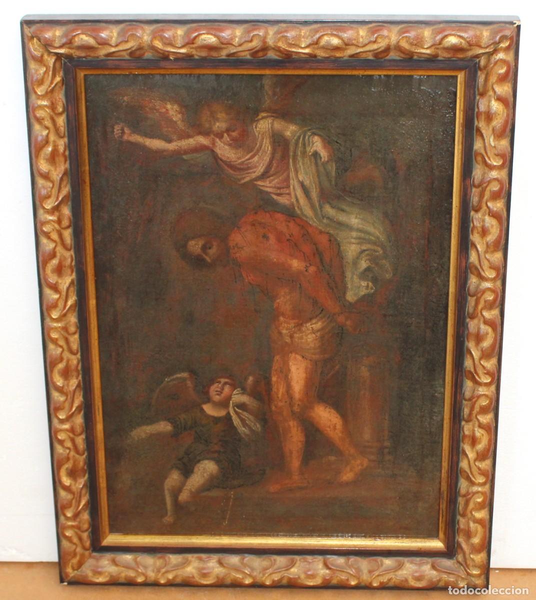 Arte: ESCUELA FLAMENCA (XVII-XVIII) OLEO SOBRE TELA. SAN SEBASTIAN ASISTIDO POR UN ANGEL