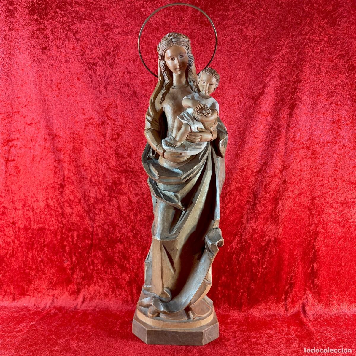 Arte: VIRGEN CON EL NI&Ntilde;O - TALLA EN MADERA - 63 CM - ESPECTACULAR TALLA POLICROMADA A MANO / 434