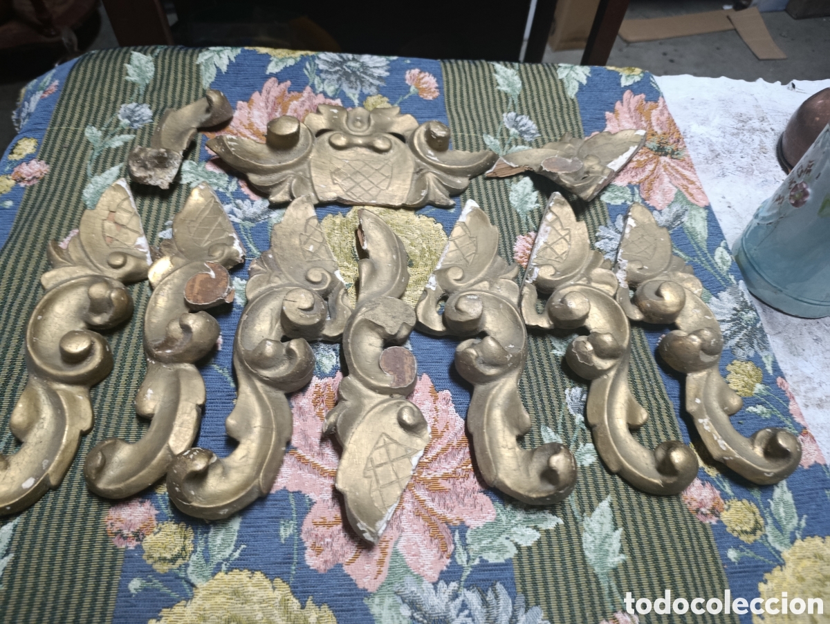 Arte: Lote de 10 fragmentos de retablo.