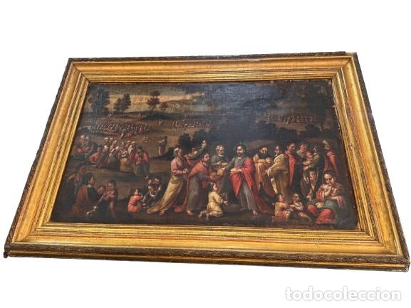 Arte: &Oacute;leo sobre lienzo de tem&aacute;tica b&iacute;blica con marco dorado