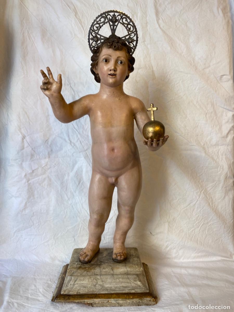 Arte: GRAN NI&Ntilde;O JES&Uacute;S DE TALLA DE MADERA. SIGLOS XVIII-XIX.