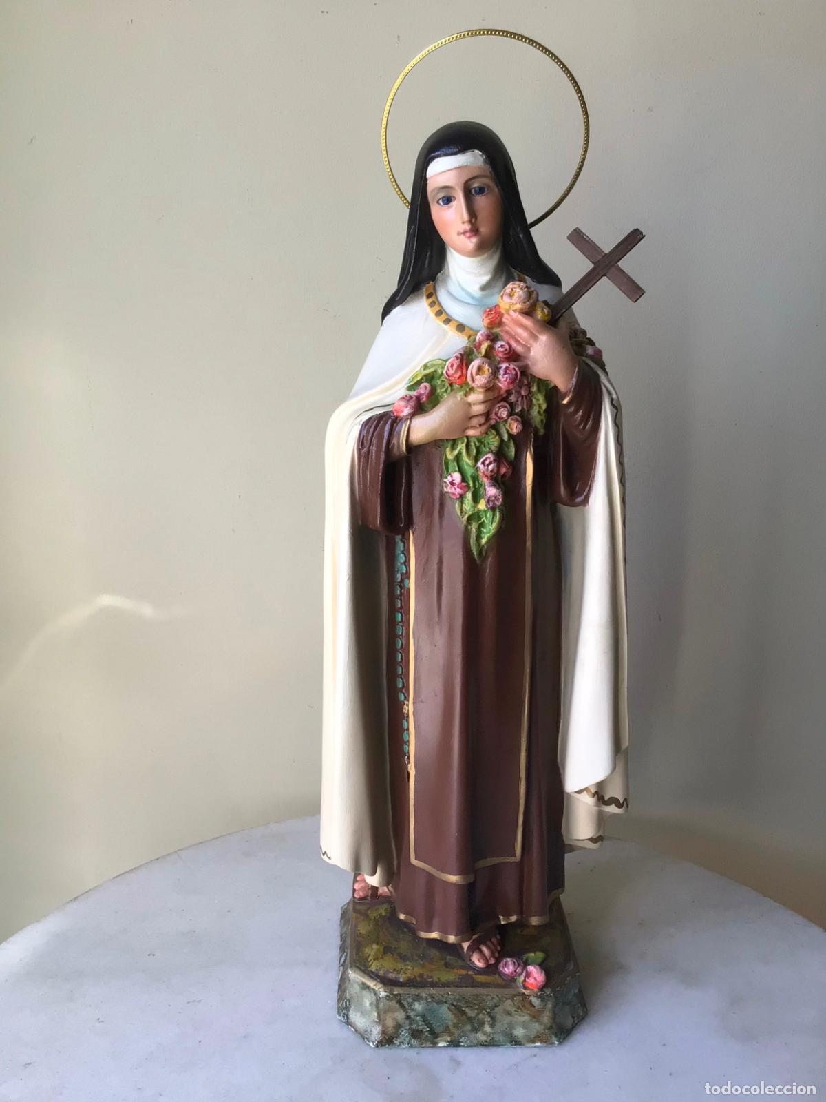 Arte: GRANDE Y ANTIGUA ESCULTURA DE OLOT , SANTA ROSA DE LIMA CON CRUZ - OJOS DE VIDRIO