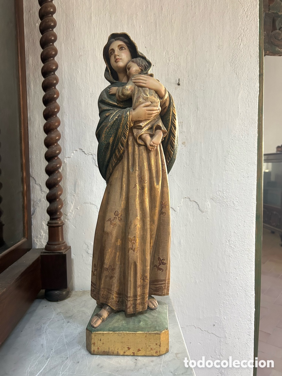 Arte: Talla madera Virgen con ni&ntilde;o - Foto 1