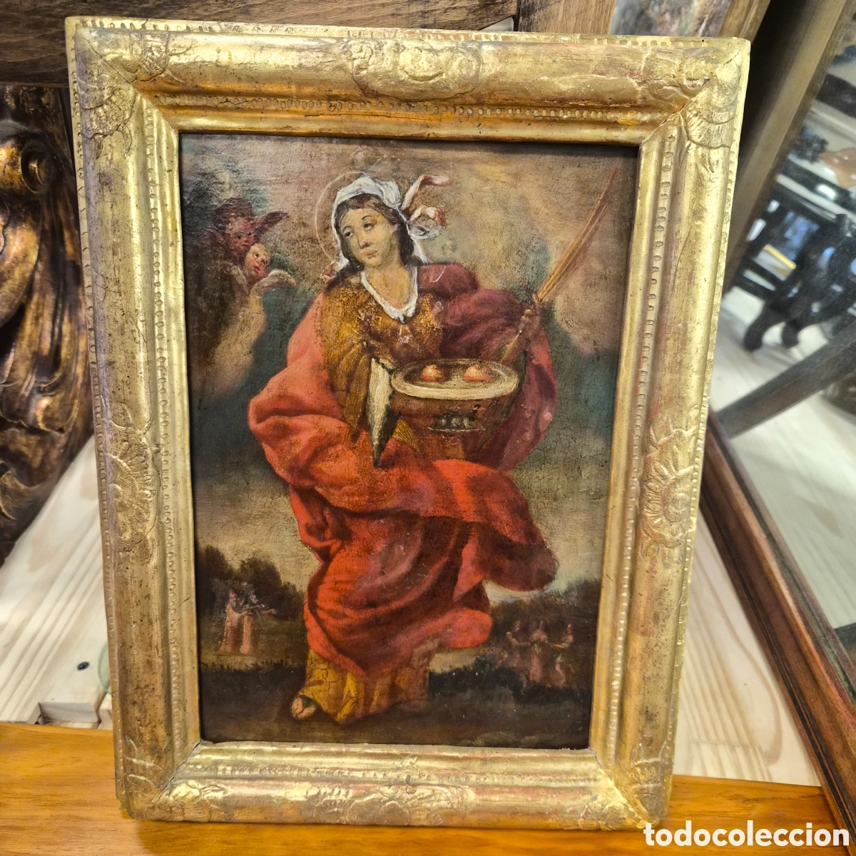 Arte: &Oacute;leo sobre tabla representando a una santa Siglo XVII-XVIII