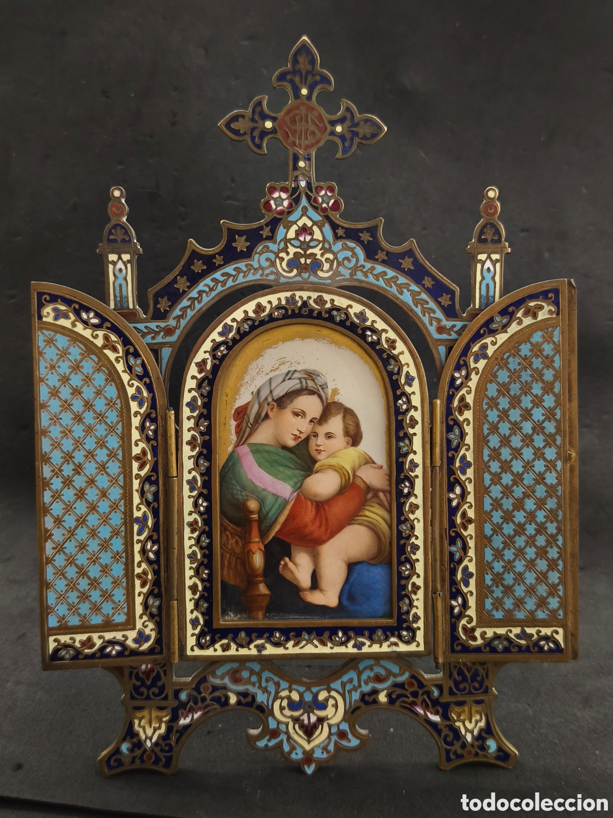 Art: Icono Altar de viaje, bronce esmaltado, pintado