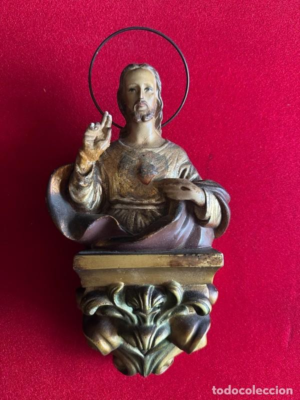 Arte: ESCULTURA DEL SAGRADO CORAZ&Oacute;N DE JES&Uacute;S PARA COLGAR EN LA PARED , ESTUCO POLICROMADO