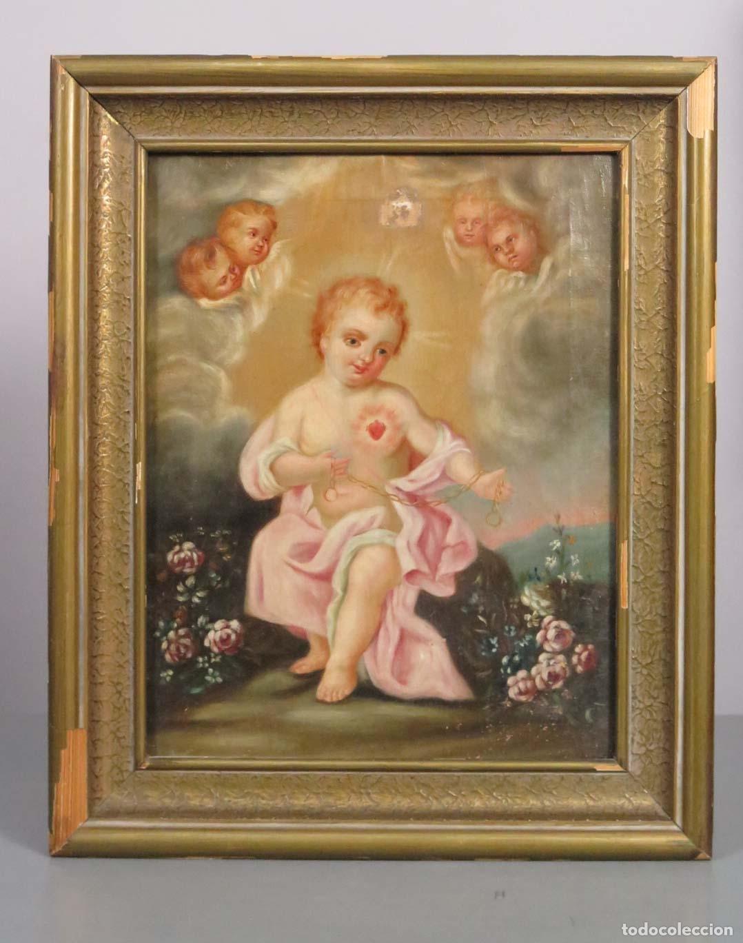 Arte: SAGRADO CORAZON DEL NI&Ntilde;O JESUS CON CADENA. OLEO S/ LIENZO. HACIA 1800. ESCUELA ESPA&Ntilde;OLA