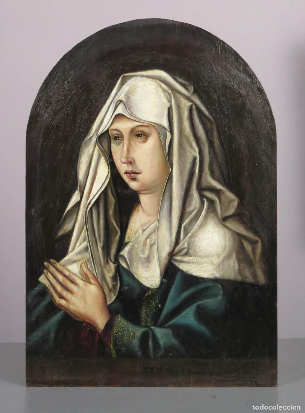 Arte: VIRGEN DOLOROSA. ANONIMO FLAMENCO. COPIA. FIRMADA Y FECHADA 1946. OLEO S/ TABLA
