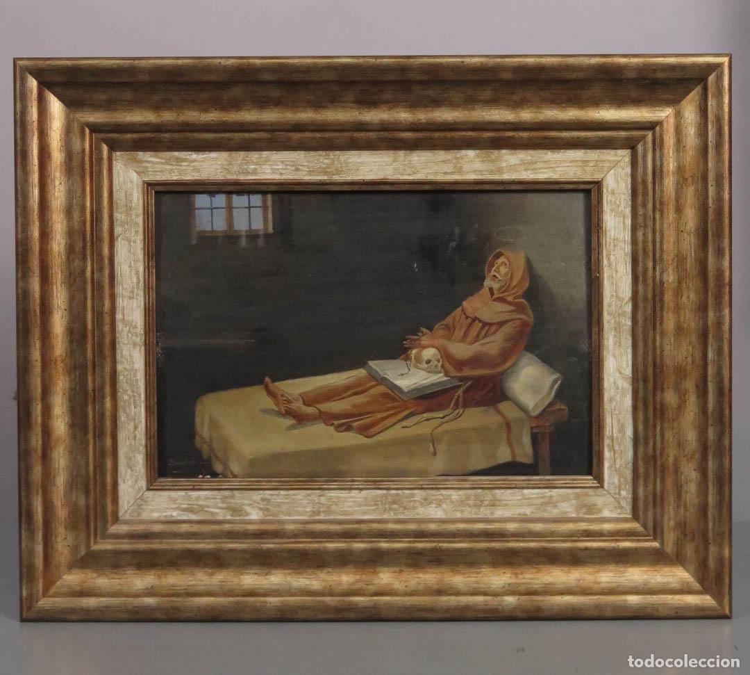 Arte: FRANCISCO ORANDO EN SU CELDA. MEMEMTO MORI. CALAVERA. FIRMADO BALABASQUER 1902. EDUARDO BALABASQUER?