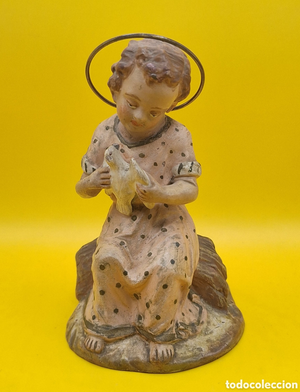 Arte: Figura Religiosa Ni&ntilde;o Jes&uacute;s con Paloma - Terracota Policromada -