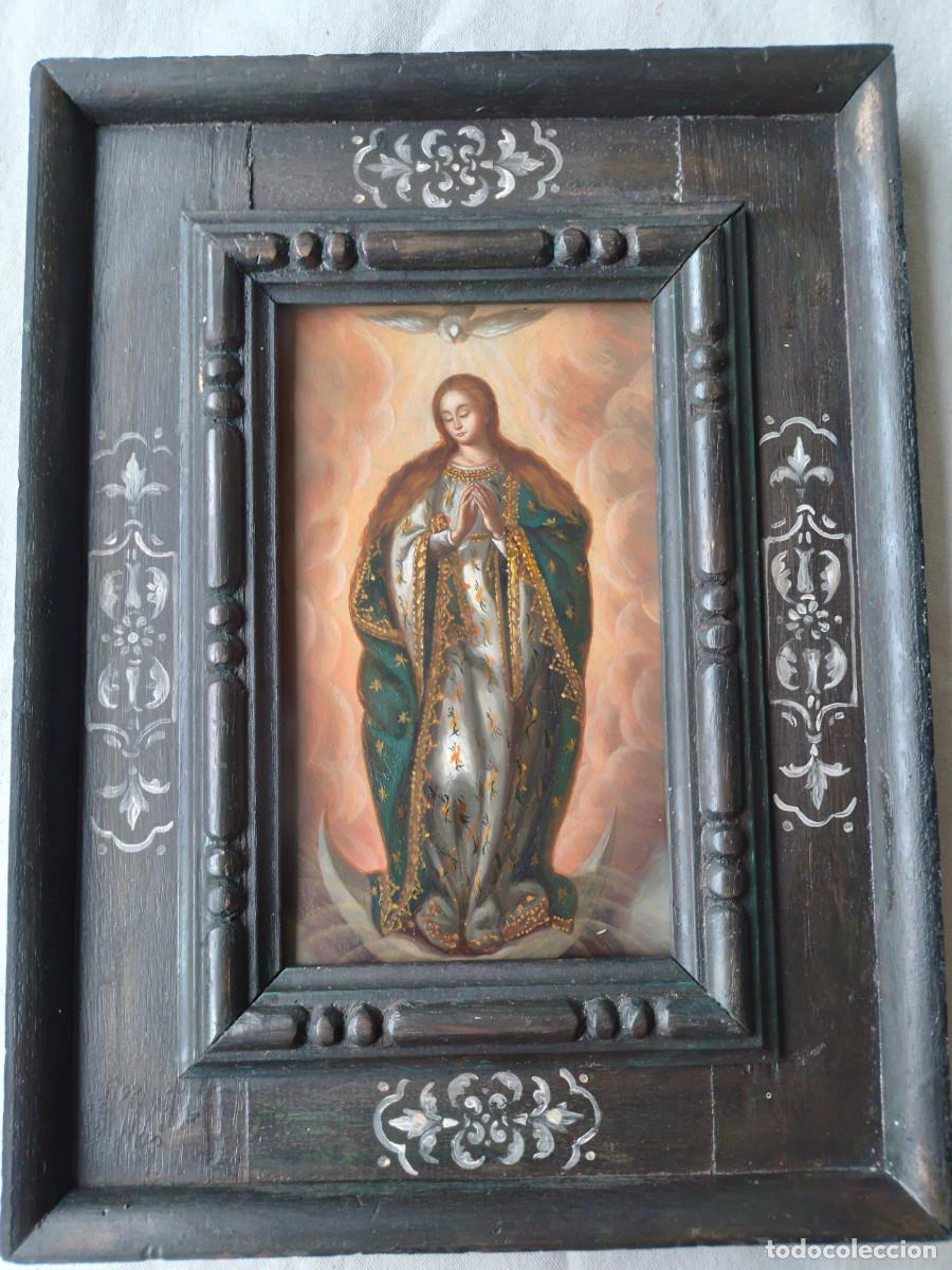 Arte: INMACULADA Pintado al oleo sobre cobre, con marco
