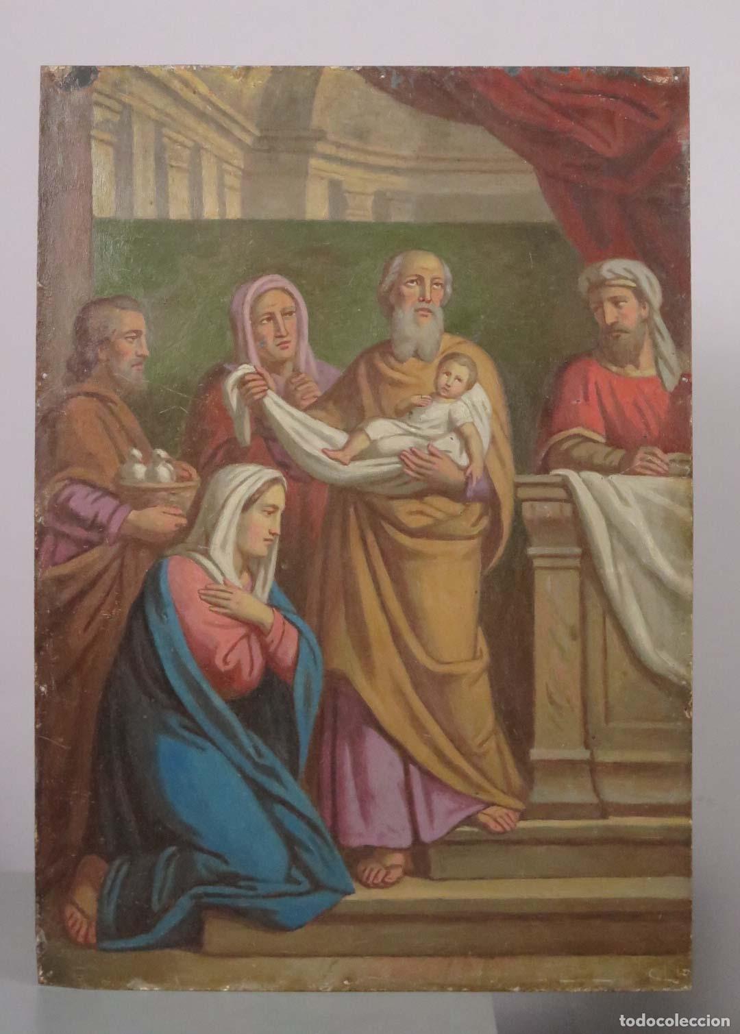 Arte: Presentaci&oacute;n de Jes&uacute;s en el Templo. OLEO S/ CHAPA. SIGLO XIX.