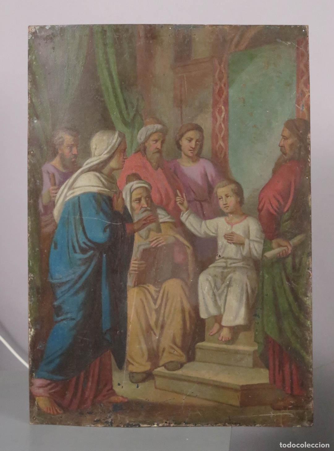Arte: JESUS ENTRE LOS DOCTORES. OLEO S/ CHAPA. SIGLO XIX