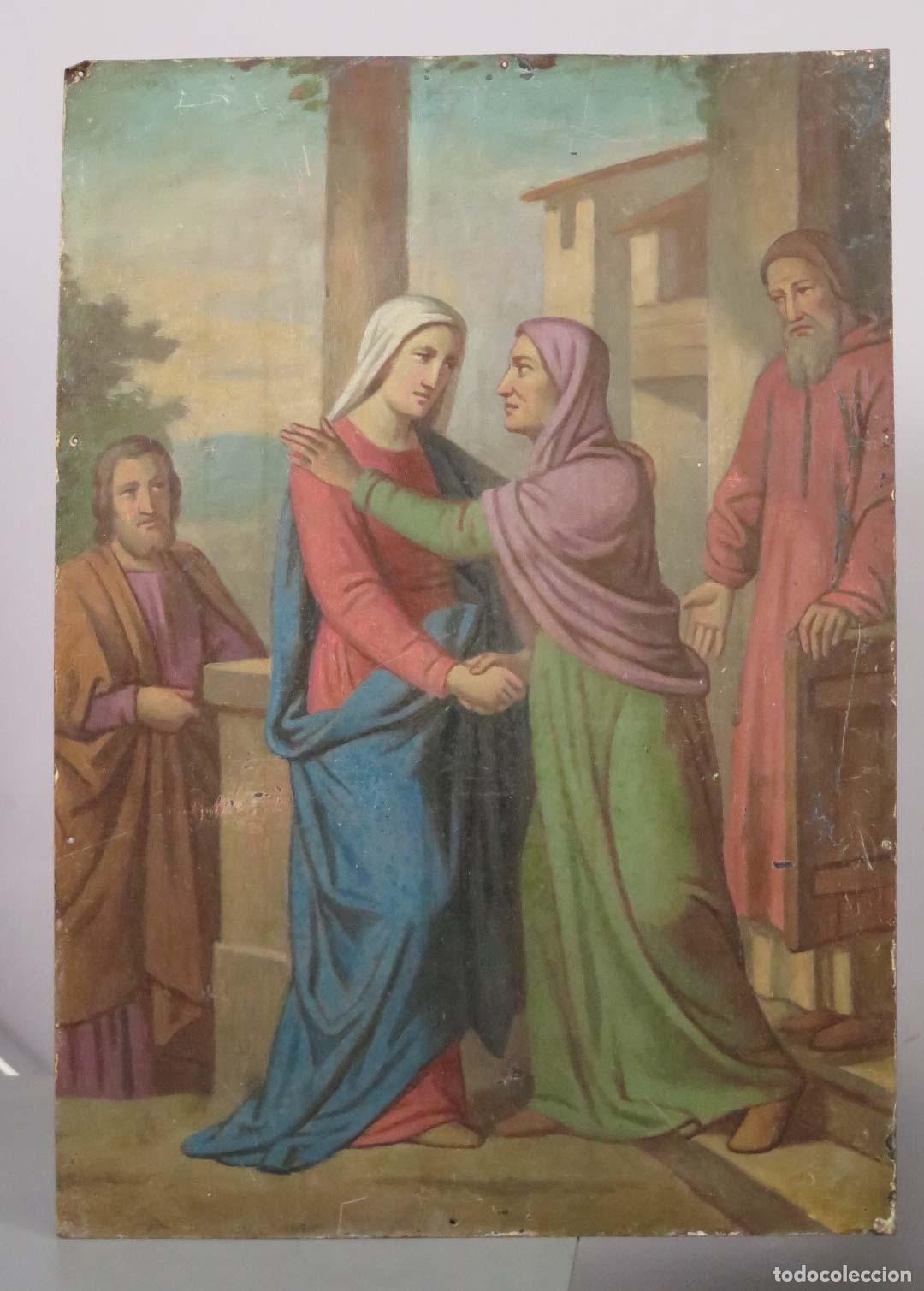 Arte: Visitaci&oacute;n de Mar&iacute;a a su prima Isabel. OLEO S/ CHAPA. SIGLO XIX