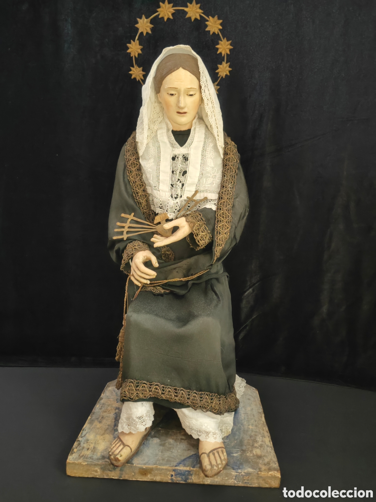 Arte: Antigua Virgen Dolorosa cap i pota, imagen vestidera policromada, 60 cm, arte sacro popular