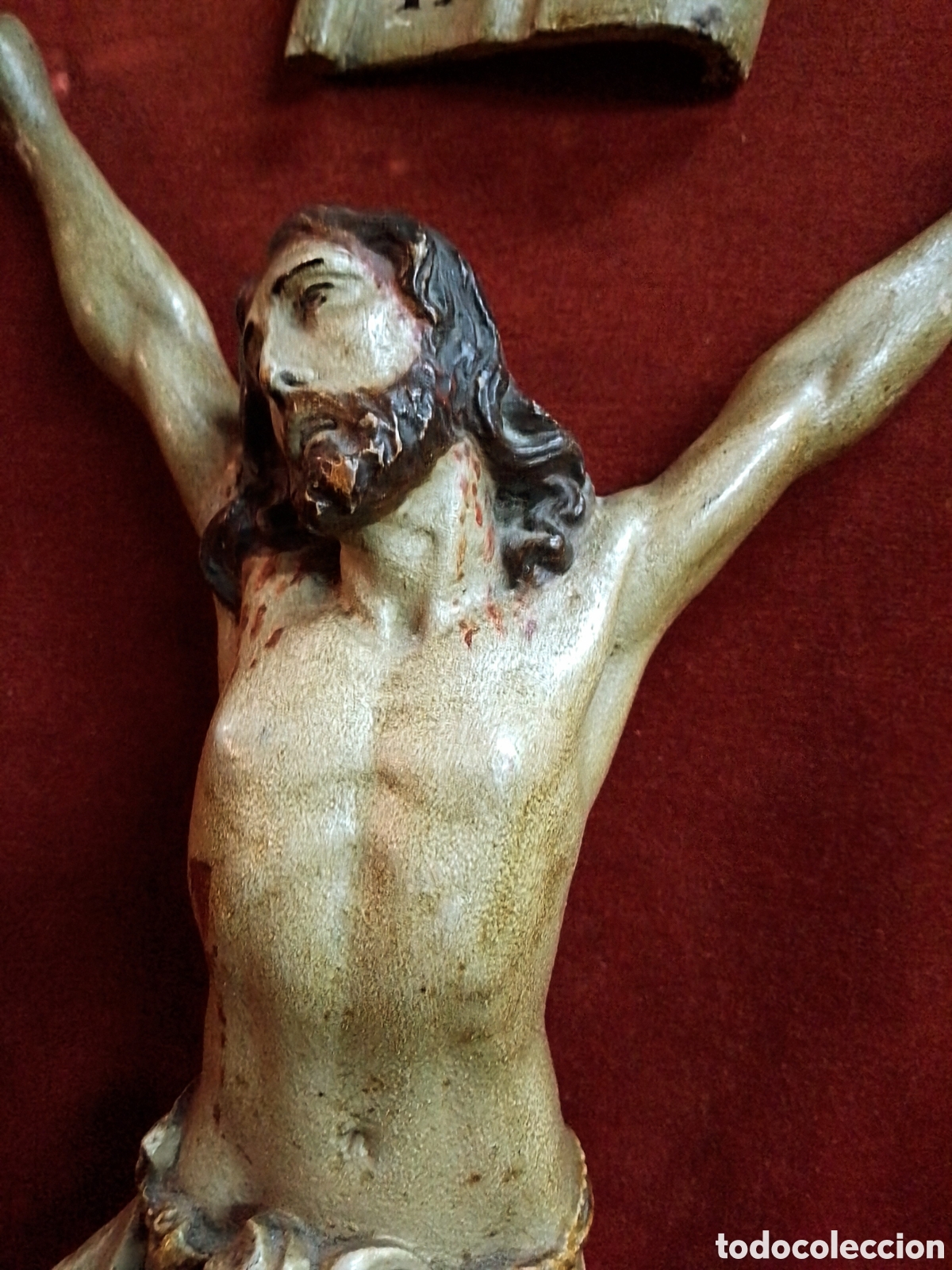 Arte: Antigua Talla de Cristo Crucificado &ndash; Escuela Espa&ntilde;ola S. XVIII &ndash; Marco Dorado