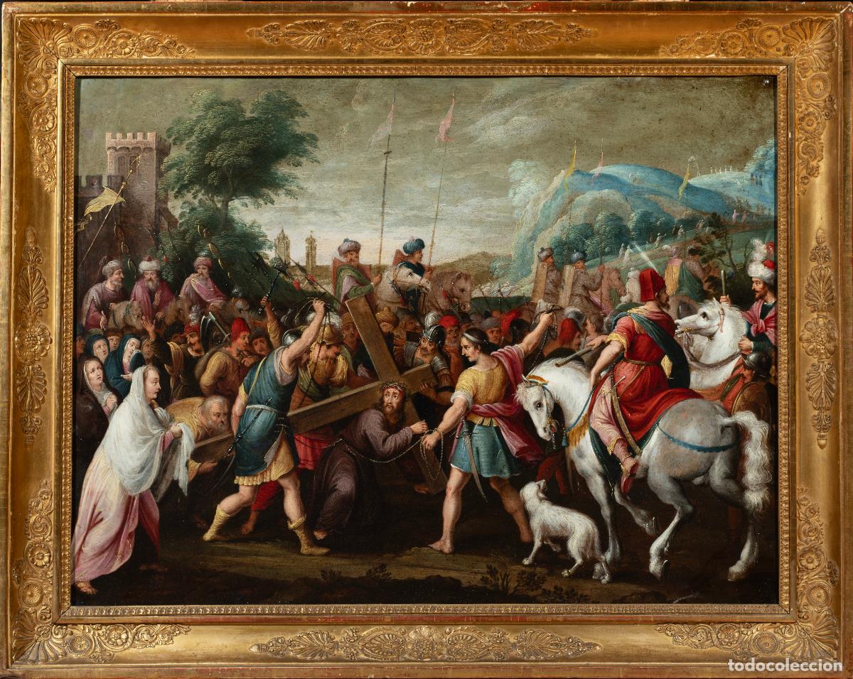 Arte: Camino al calvario oleo sobre cobre atribuido a Frans Francken II escuela flamenca siglo XVII