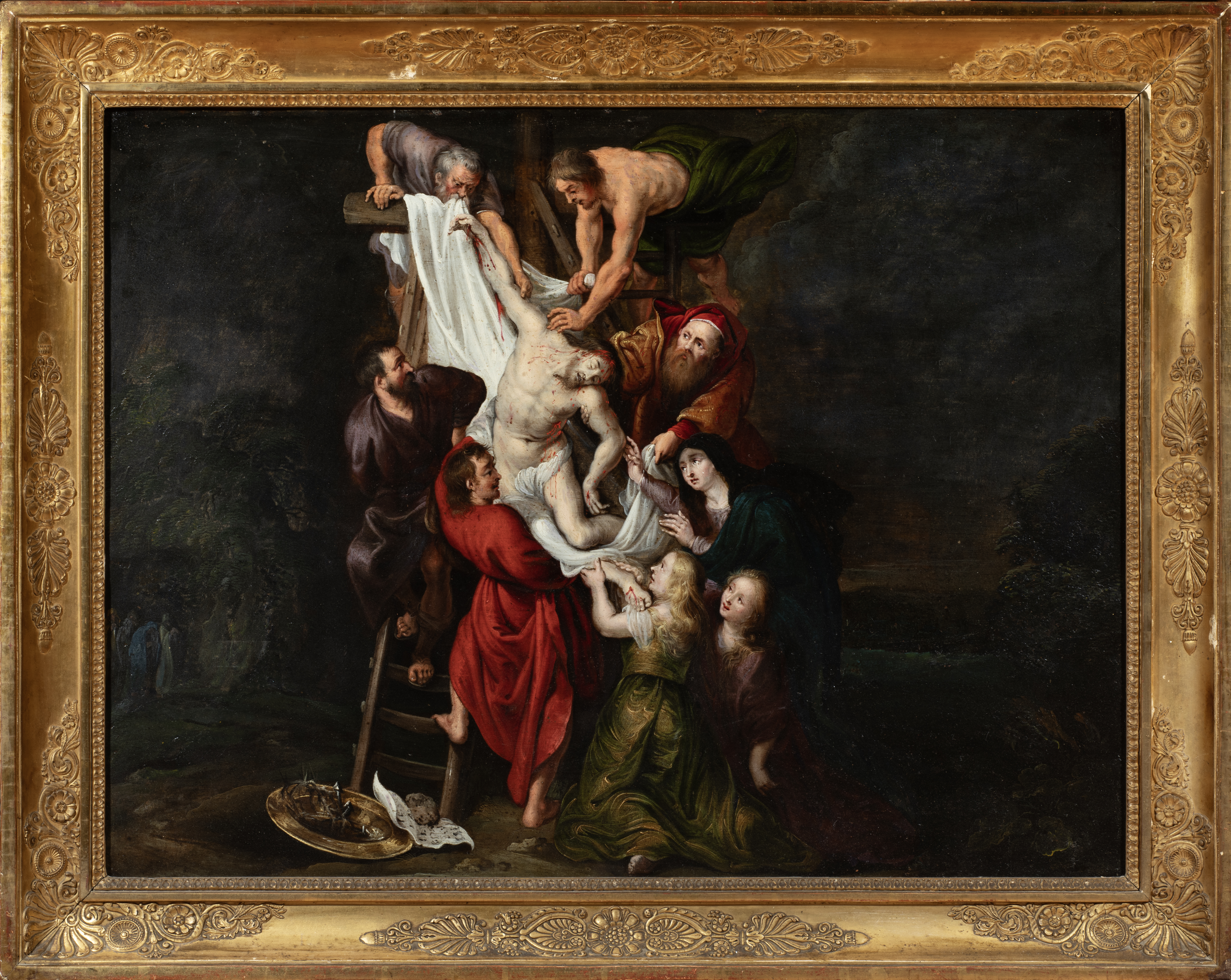 Arte: Descendimiento oleo sobre cobre atribuido a Frans Francken II escuela flamenca siglo XVII