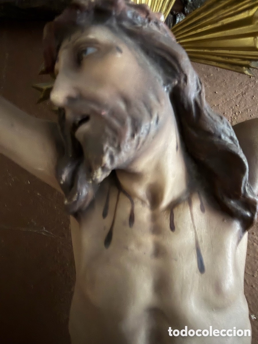 Arte: Antigua escultura religiosa - Cristo en la Cruz - Olot - Gran tama&ntilde;o
