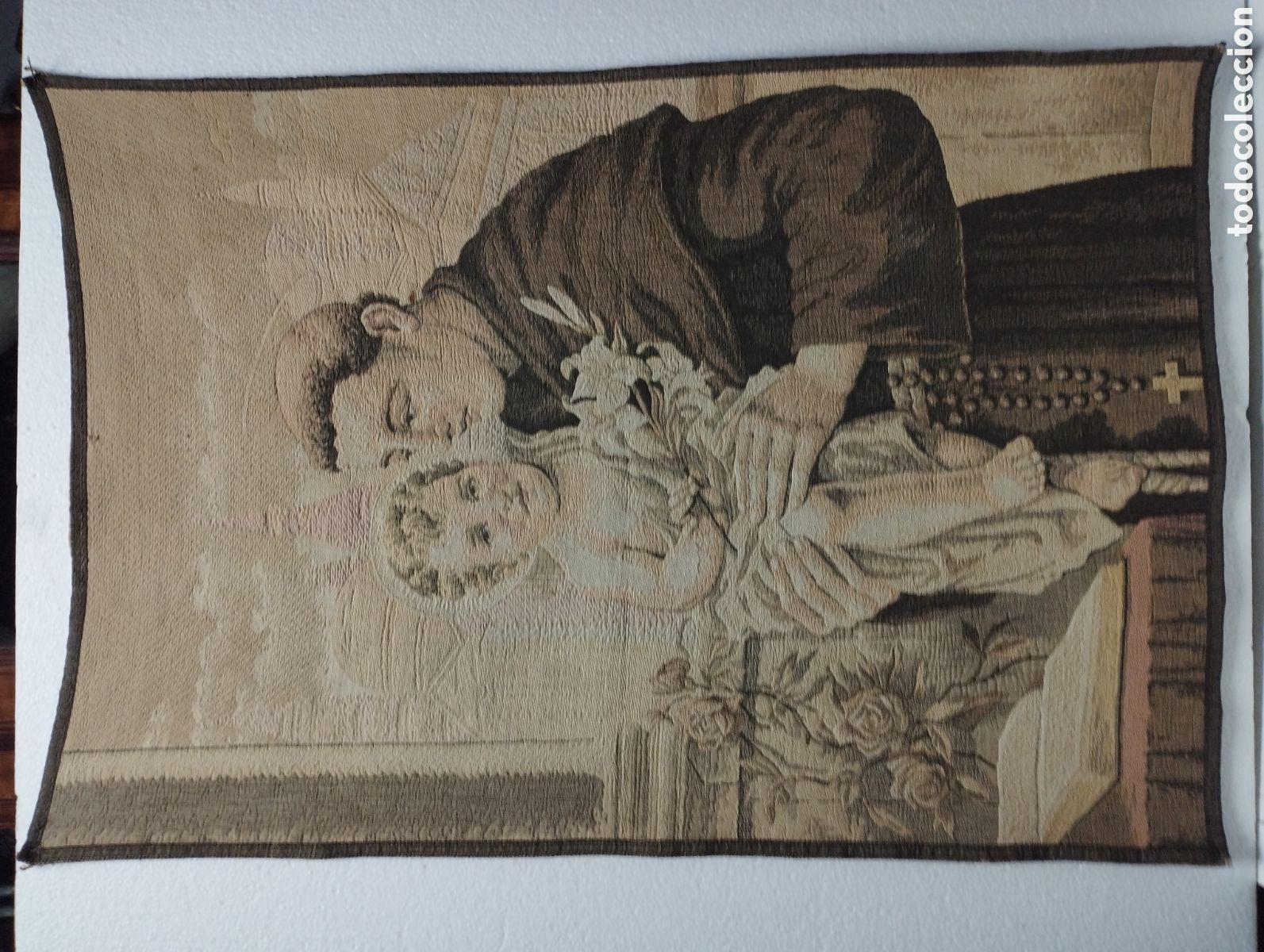 Arte: ANTIGUO TAPIZ DE SAN ANTONIO DE PADUA, HACIA 1900. MEDIDA 59X84 CM.