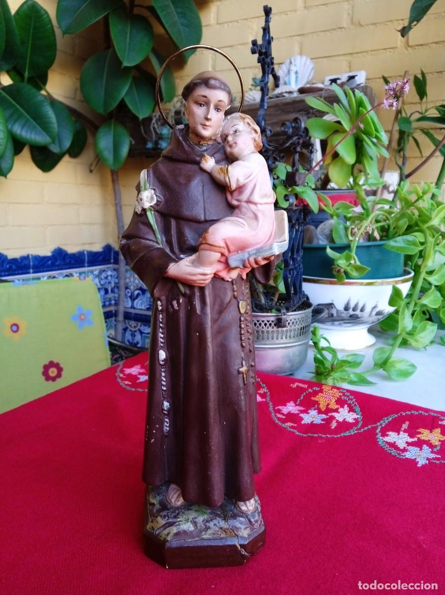 Arte: Figura antigua religiosa de San Antonio con sello de Olot