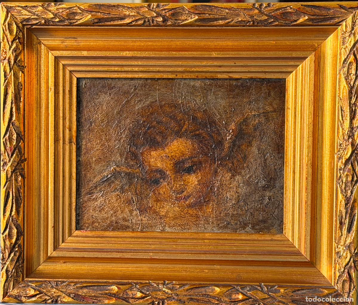 Arte: Querub&iacute;n , &oacute;leo sobre tabla de mediados del S. XX , &Aacute;ngel .