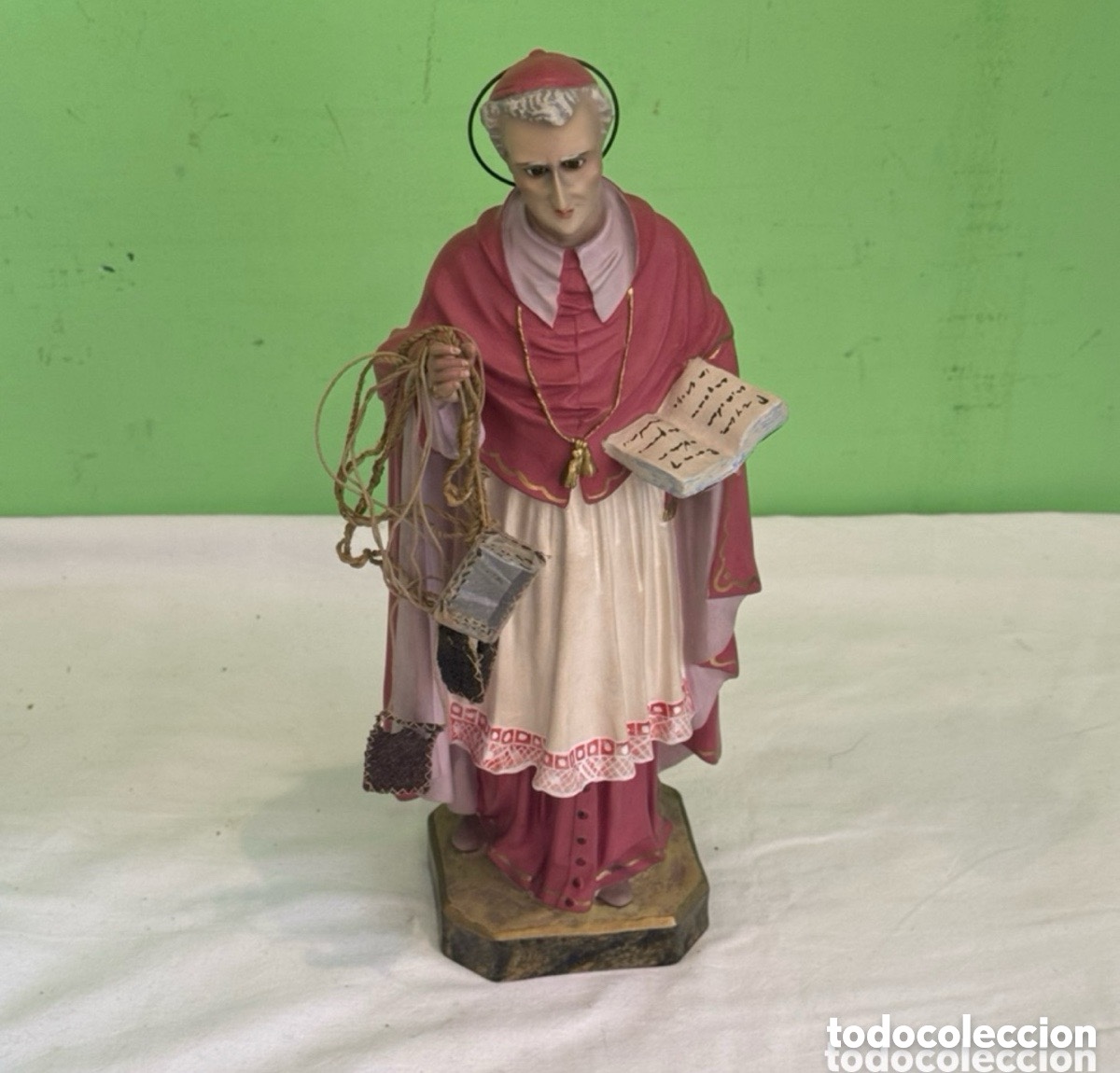 Arte: Figura religiosa San Carlos Borromeo policromada principios siglo XX