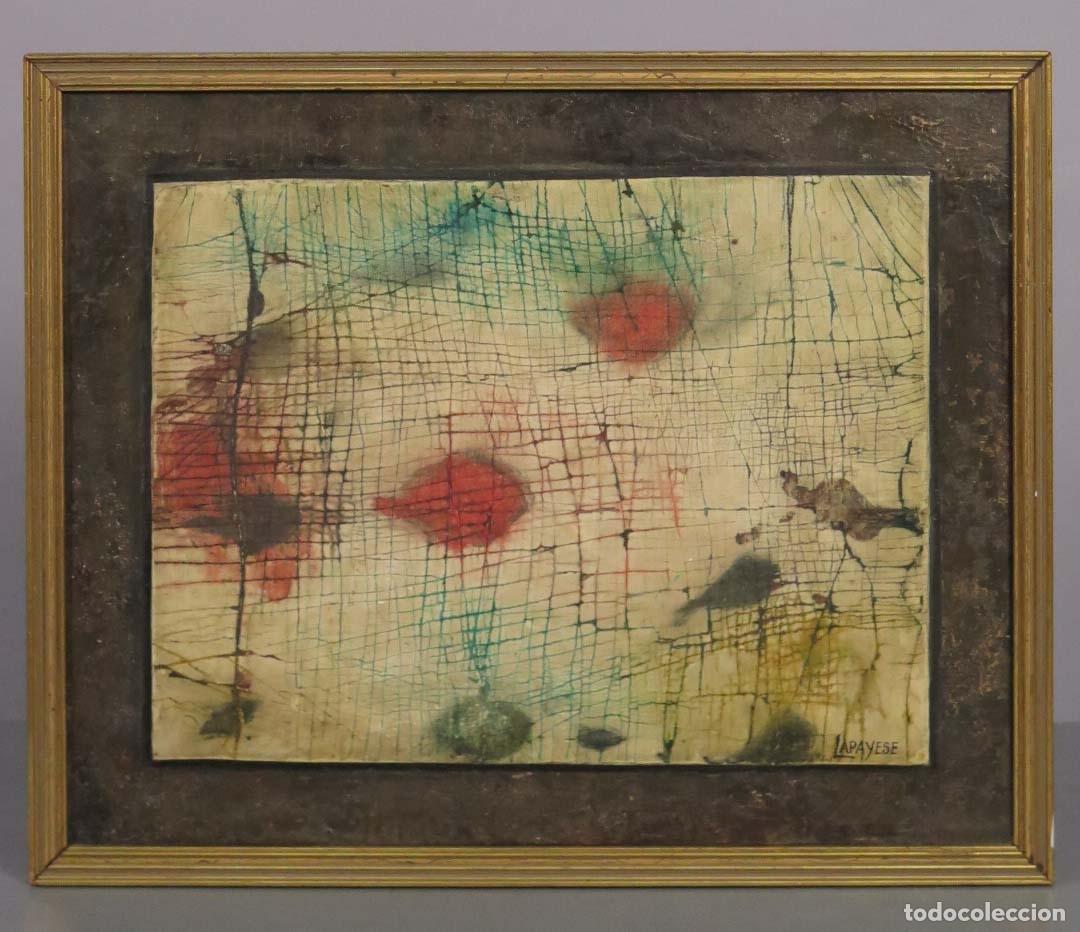 Arte: ACUARIUM. OBRA ABSTRACTA. TECNICA MIXTA. Jos&eacute; Lapayese Bruna. CON DEDICATORIA EN REVERSO