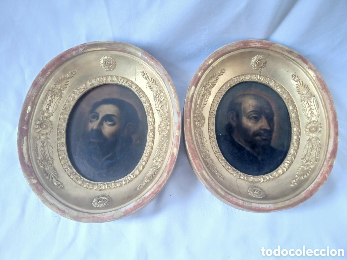 Kunst: DOS ANTIGUOS OLEOS SOBRE TABLA A DETERMINAR EN MARCOS OVALADOS.