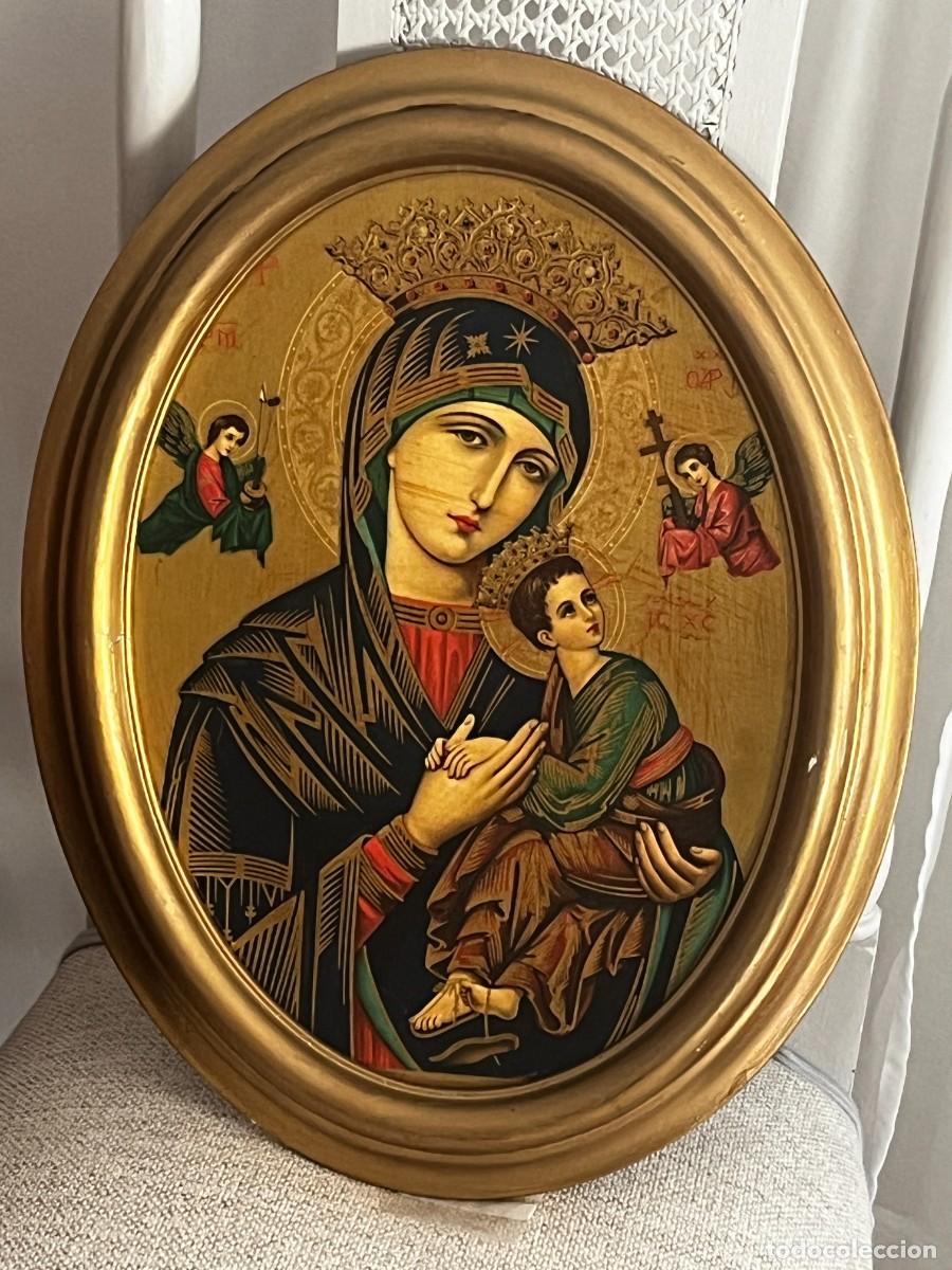 Arte: Precioso cuadro de madera con imagen litografica de Nuestra Se&ntilde;ora del Perpetuo Socorro. Mide 48 x 3